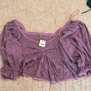 Free People Lavender Floral Smocked Top